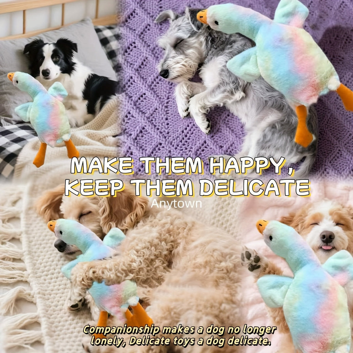 Tie-Dye Goose Plush Toy for Cats & Dogs - Colorful Soft Comfort Doll with Embroidered Eyes, Durable Pet Pillow Plushie for Cuddling & Play, Cute Cartoon Animal Gift for Dog & Cat Owners