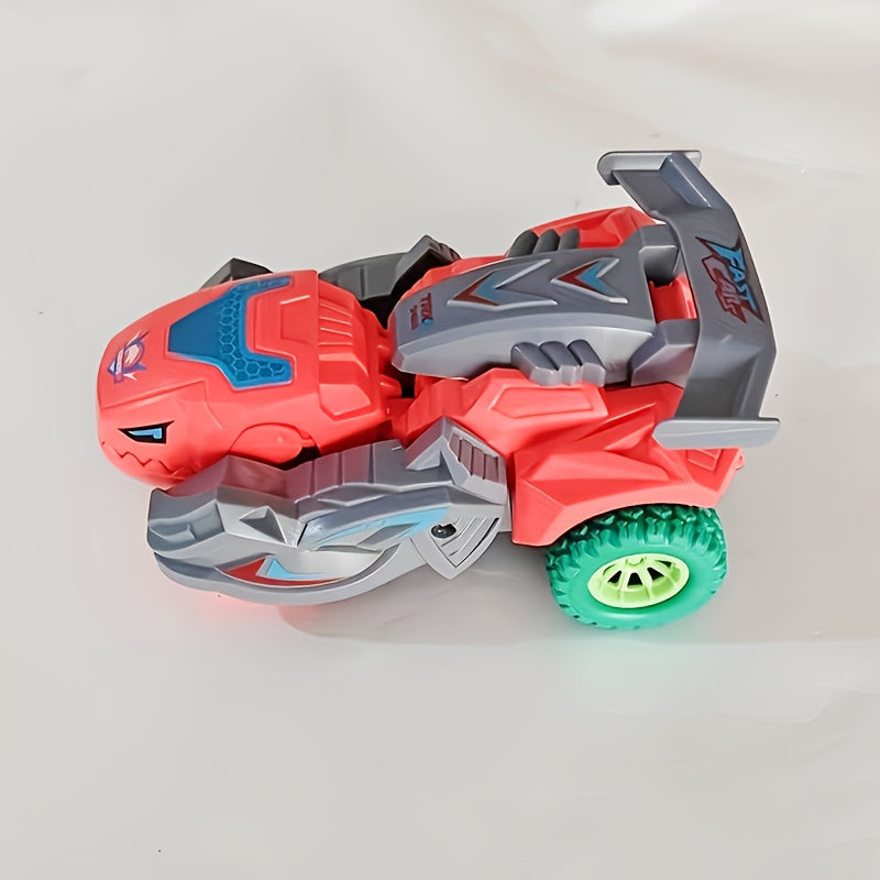 2-in-1 Automatic Transforming Dinosaur Car Toy for Kids - One-Button Dinosaur to Race Car Transformation, Durable Robot Transformer Toy, Birthday & Holiday Gift for Boys Ages 3+, Yellow Blue Red Green