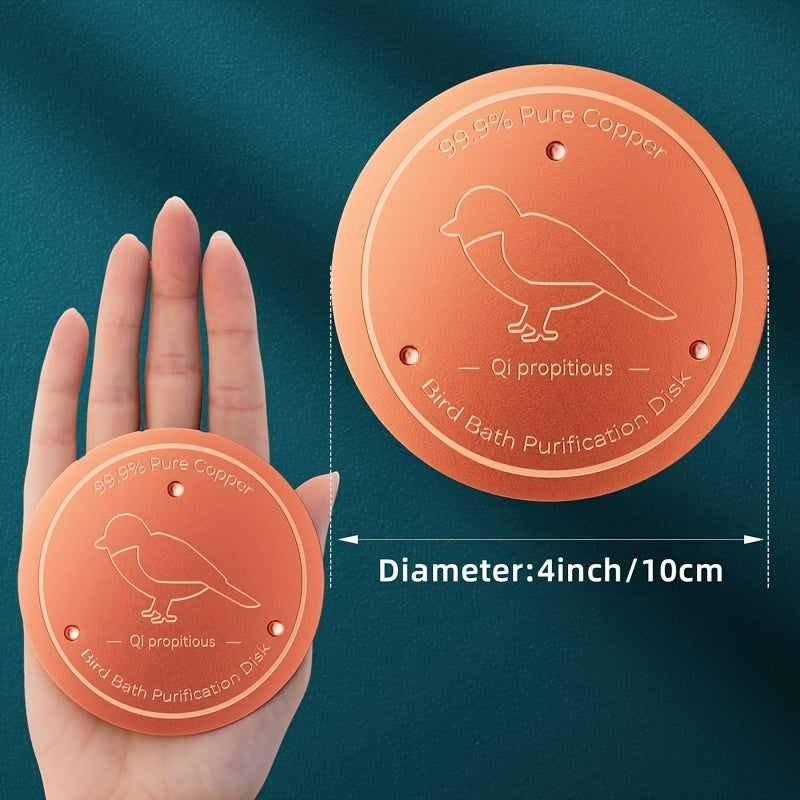 Bird Bath Copper Purification Disk & Water Wiggler 99% Pure Copper 4 Inch Round 1mm Reinforced Triple-Point Support for Safe Clean Water – Universal Fit Outdoor Birdbath Bowl All-Season
