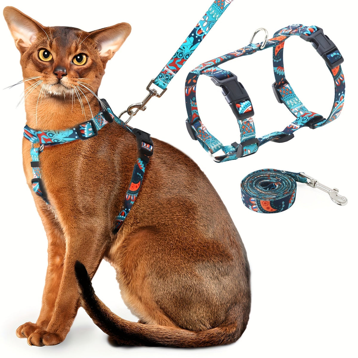 Escape-Proof Cat Harness and Leash Set Adjustable Soft Lightweight Chest Harness for Cats Comfortable Safe for Walking Traveling Small Medium Large Cats Kittens