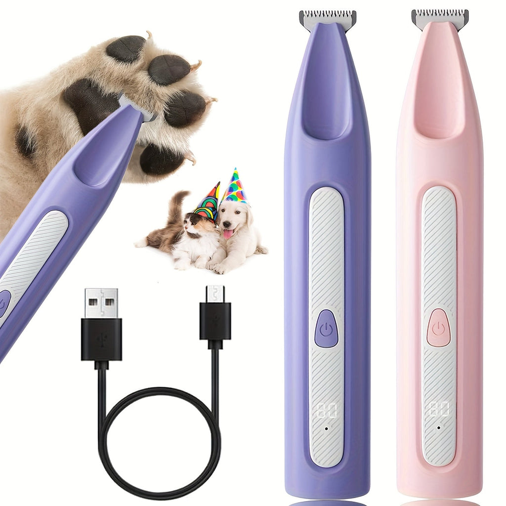 Pet Paw Hair Trimmer USB Rechargeable Cordless - Low-Noise Electric Shaver with LED Power Display for Dog & Cat Claws, Eyes, Ears & Face - Small Pet Grooming Trimmer (Pink)