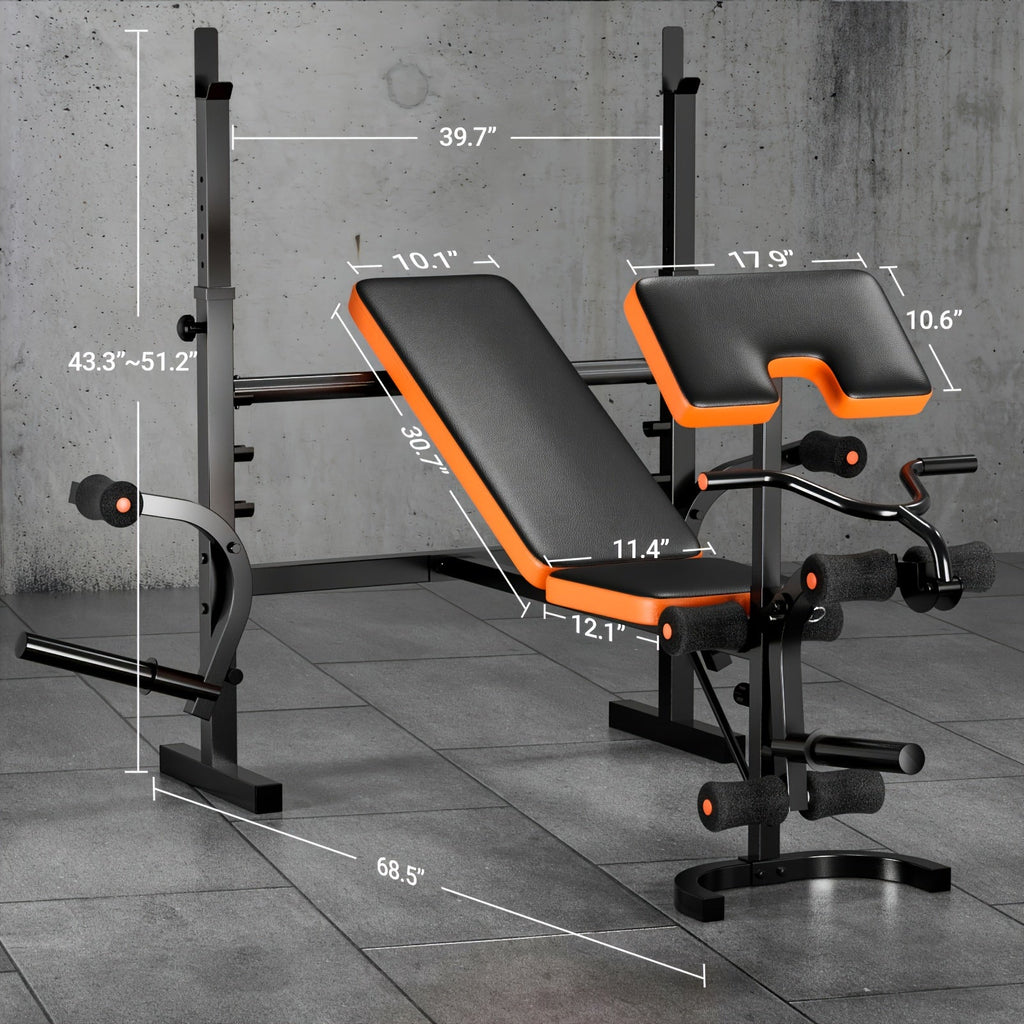 Foldable 6-in-1 Adjustable Weight Bench for Home Gym – 770 LBS Capacity, Flat Incline Decline, Resistance Bands, Preacher Curl Pad & Leg Developer, Full Body Strength Training Equipment