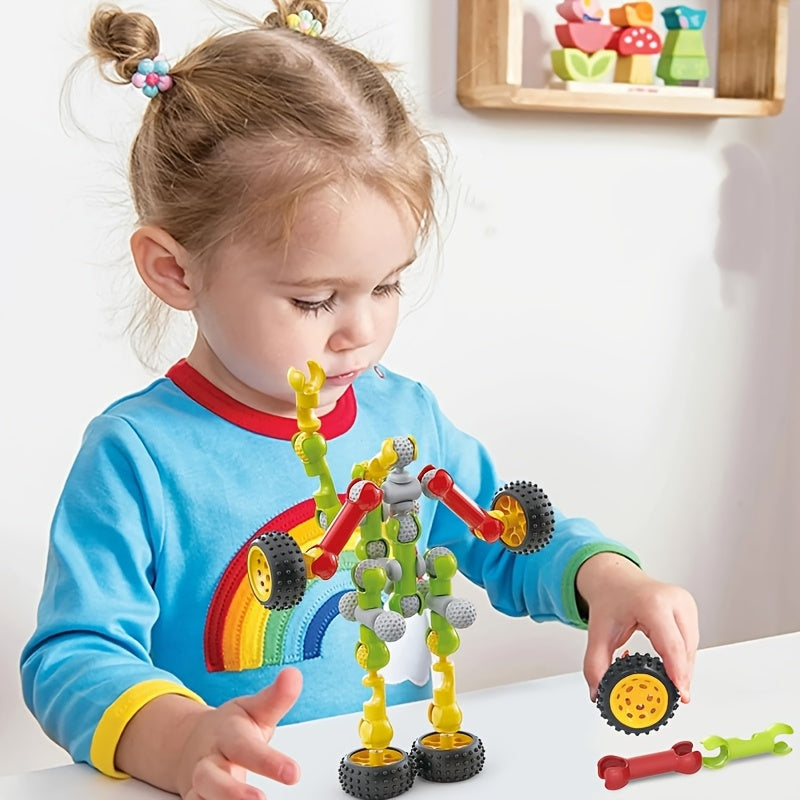 132 Piece STEM Building Blocks Toy Set for Kids 3+ Educational Construction Blocks Engineering Creative Building Kit Activities for Boys Girls Birthday Christmas Gift Random Colors