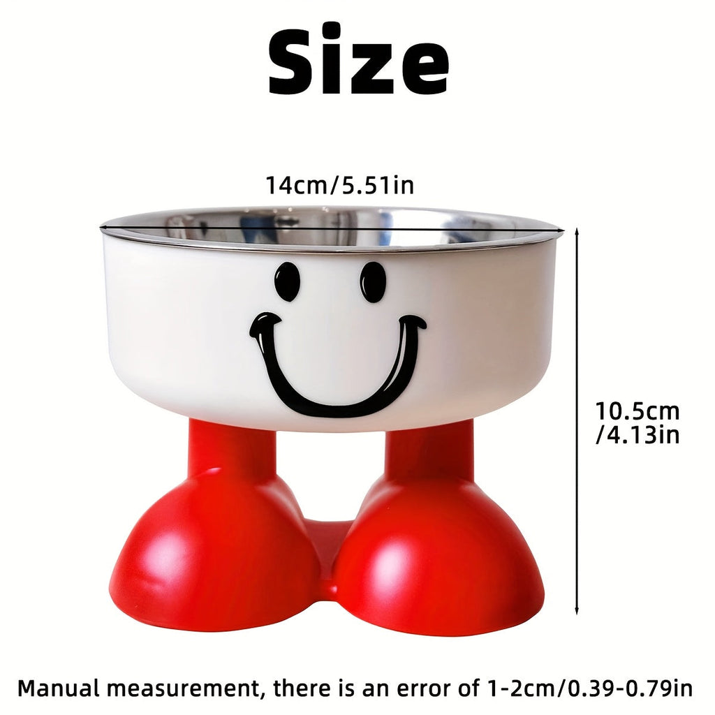 Elevated Stainless Steel Cat & Dog Bowl with Cute Face Design – High-Legged Raised Pet Food Bowl, Anti-Tip Cervical Spine Protection, Non-Slip Cat Food Bowl and Dog Bowl for Indoor Pets