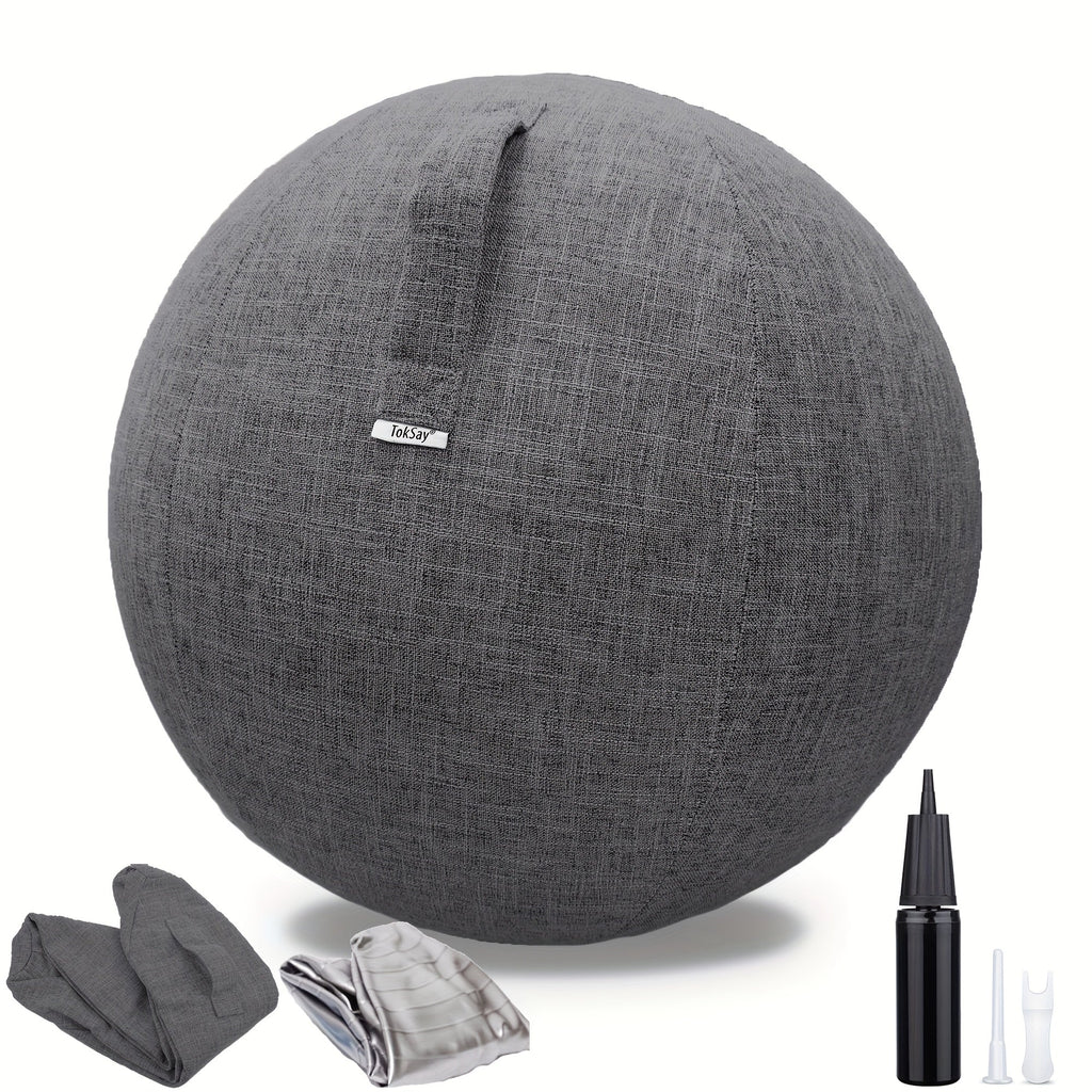 Exercise Ball Chair 65cm with Fabric Cover Anti-Burst Yoga Ball Seat for Home Office Desk Pilates Core Training Pregnancy Birthing Ball – Improves Posture & Relieves Back Pain, Grey & Black