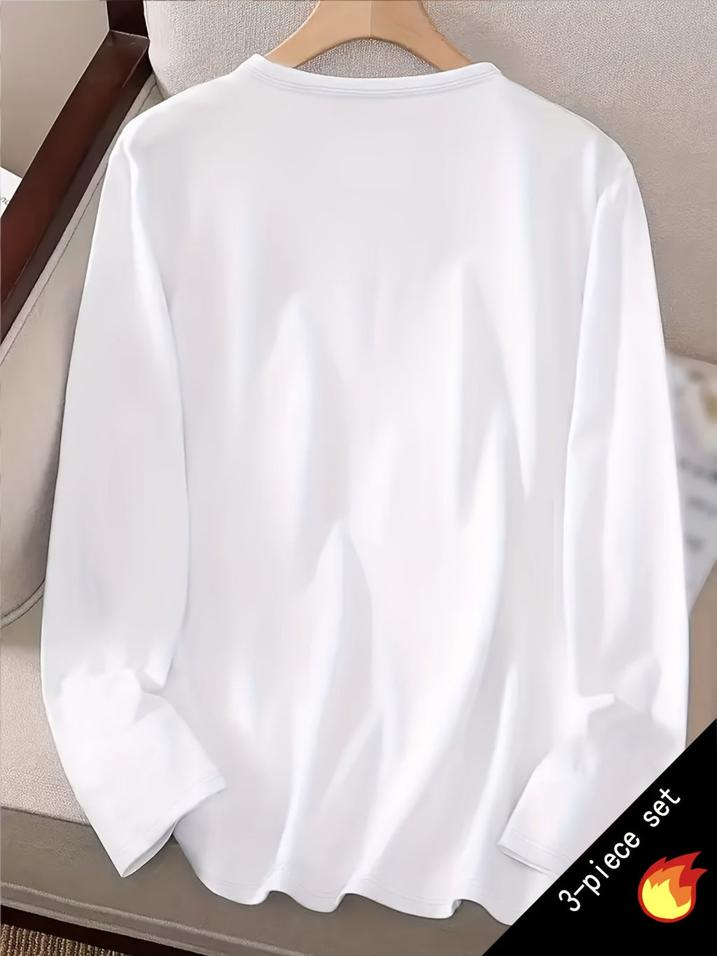 Y2K 3 Piece Long Sleeve T-Shirt Set for Women Solid Color Casual Warm Tops Regular Fit All Seasons Streetwear Layering Outfit S M L XL XXL