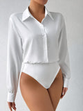 Women's Long Sleeve Shirt Jumpsuit Elegant One-Piece Romper Formal Casual Wear White Black Red XS-XL