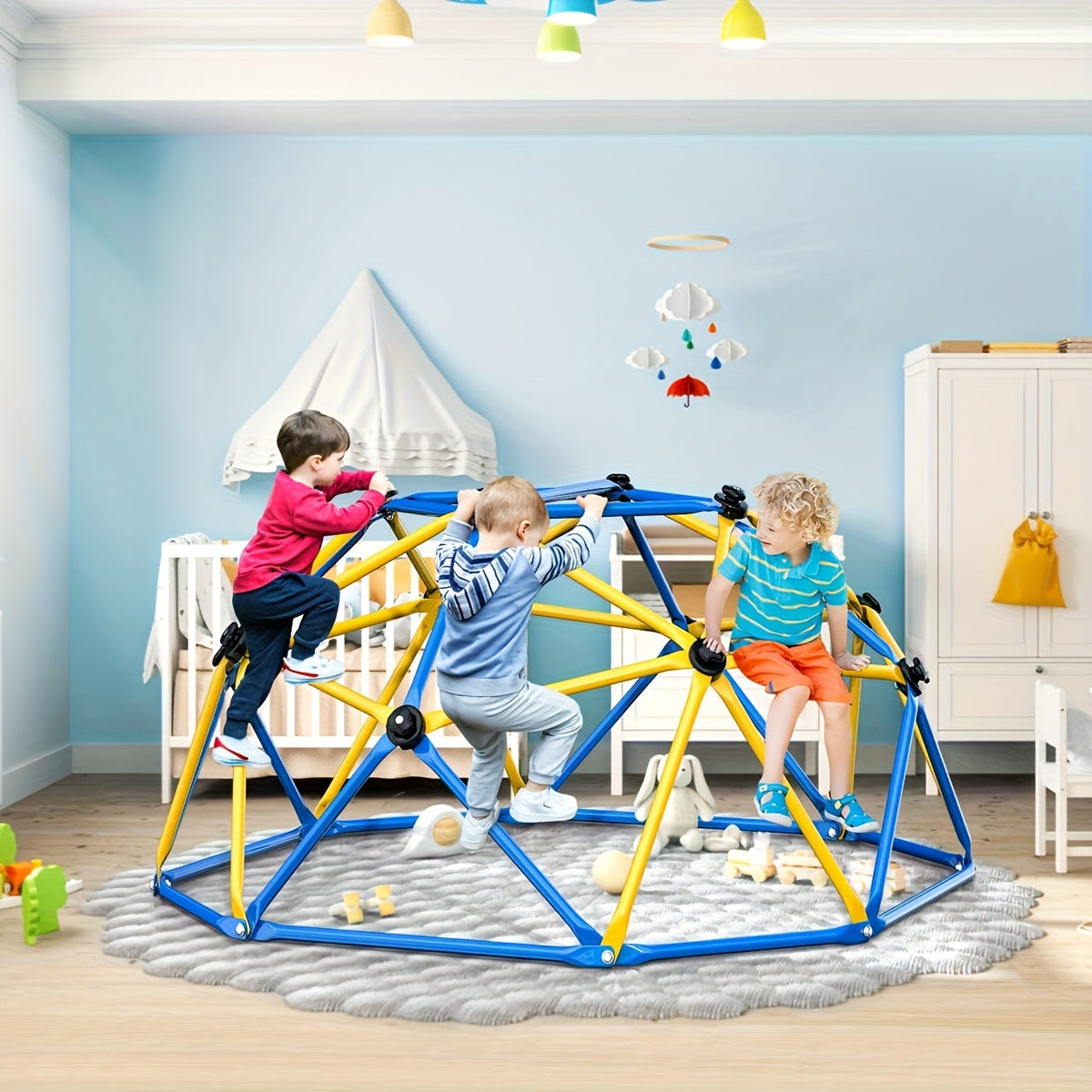 6-Foot Outdoor Kids Climbing Dome Backyard Jungle Gym with Stainless Steel Frame Weather-Resistant 600 Lbs Capacity Safe Activity Center Gift for Boys Girls Ages 3 to 10 Years Yellow Blue