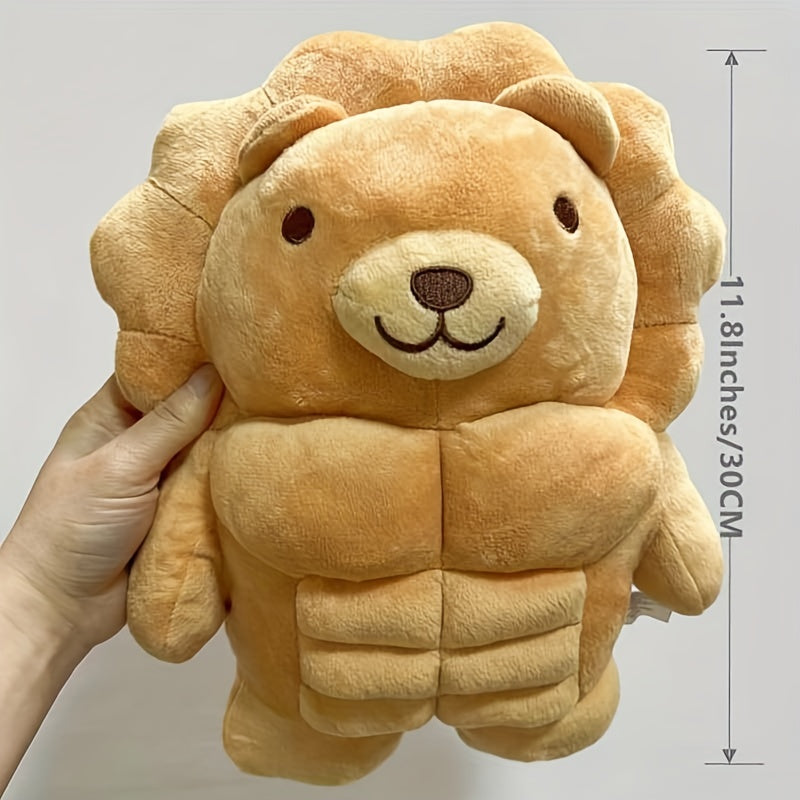 Big Muscle Stuffed Animal Plush Toy 12 Inch, Funny Cute Teddy Bear & Lion Soft Plushie Pillow Doll, Novelty Animal Figure Gift for Kids Adults, Best Christmas Halloween Birthday Present