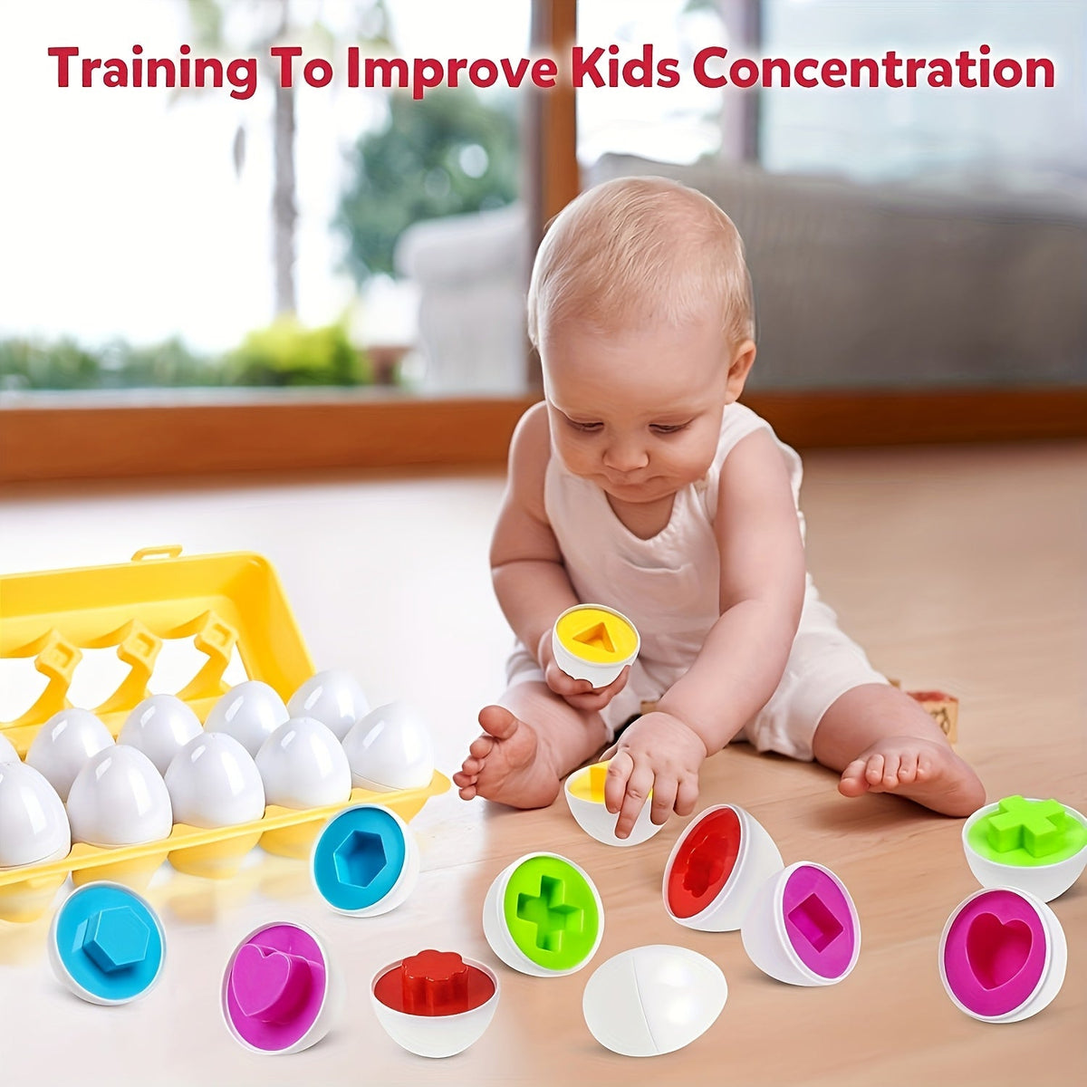 Easter Egg Matching Game 12 Pack for Toddlers – Color & Shape Sorter Sensory Bin Toy – Fine Motor Skill Learning Toy – Easter Basket Filler & Travel Toy for Kids Ages 1-3 – Random Colors