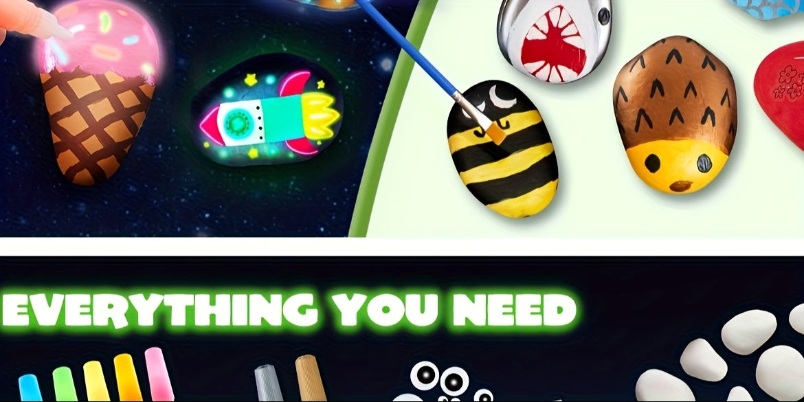 Glow in the Dark Stone Painting Kit for Kids – Creative DIY Rock Art & Craft Set, Graffiti Painting Toy, Outdoor Activity Gift for Boys and Girls Birthday Parties