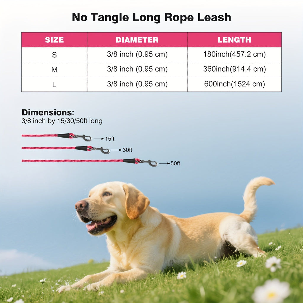 Nylon Long Dog Training Leash 15ft 30ft 50ft – Obedience Recall Training Lead for Small Medium Large Dogs, Outdoor Camping Hiking Beach Running Off-Leash Practice