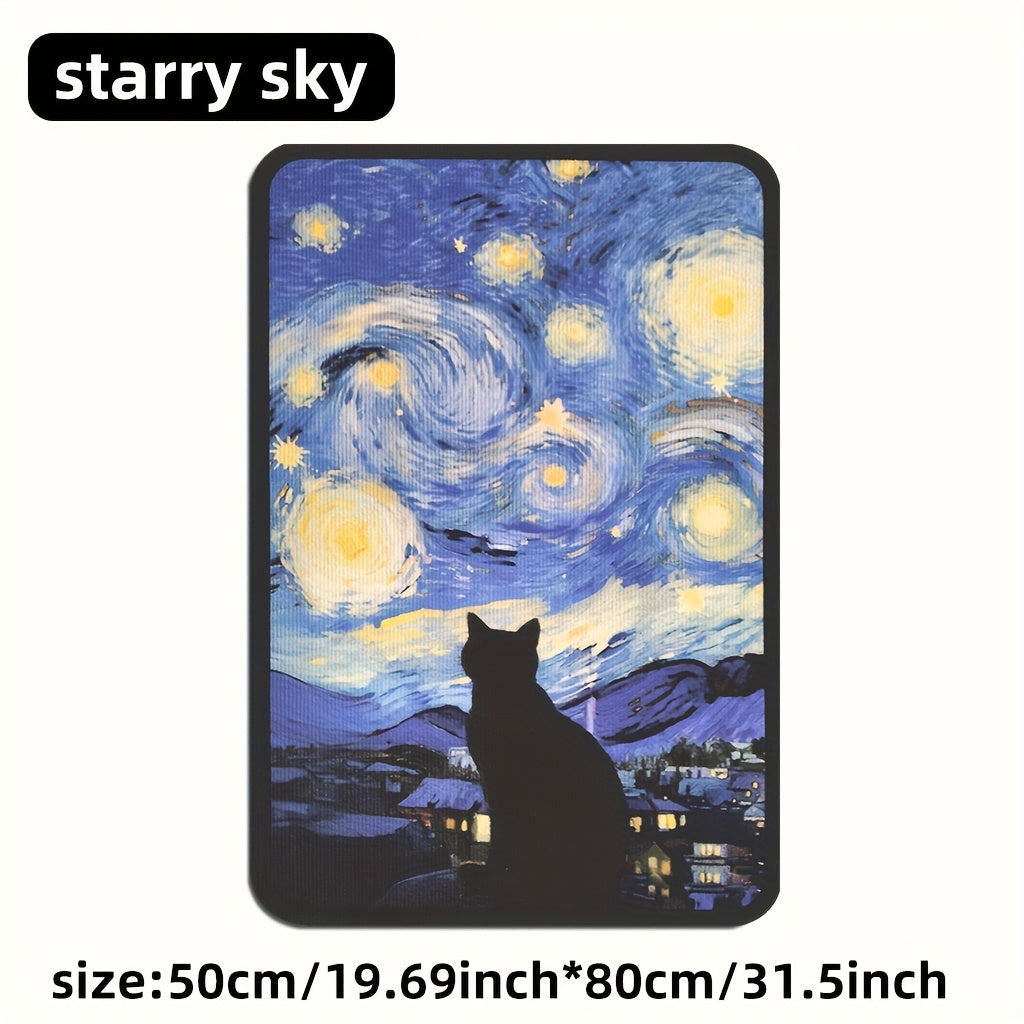 Cat Scratching Mat Self-Adhesive – Durable Sisal Scratch Pad for Indoor Cats to Sharpen Claws & Play, 20x31.5 Inch Large Cat Scratcher Board, Starry Sky / Pearl Cat / Sunflower Designs, Interactive Cat Toy