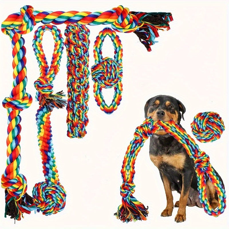 Indestructible Dog Chew Toys 6 Pack - Heavy Duty Tug Toys for Medium Large & Giant Dogs, Teething Chew Toys Set for Aggressive Chewers, Rainbow Dog Leash Included