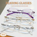 3-Pack Women's Rimless Reading Glasses with Diamond-Inlaid Edges Anti-Glare Lenses Lightweight PC Frame +1.0 to +4.0 Diopters for Phones Computers Books Christmas Gift