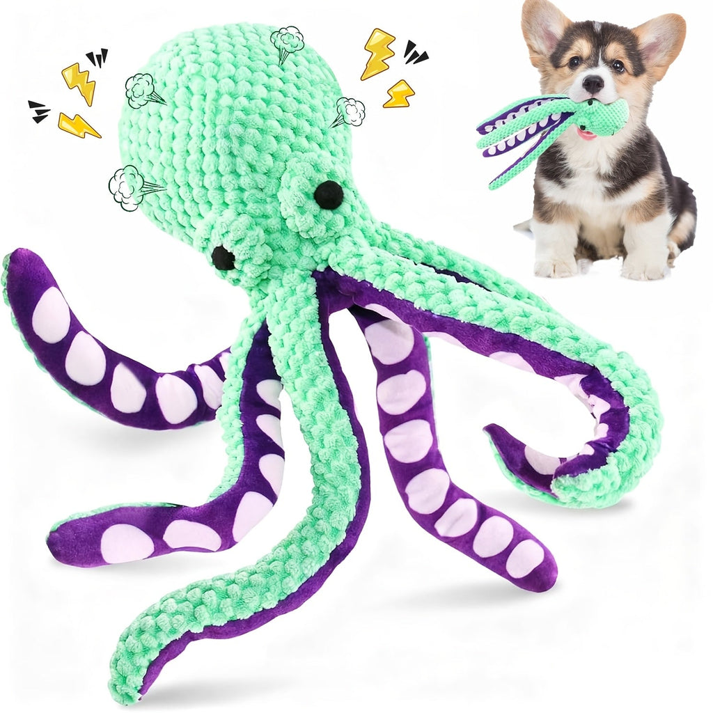 Plush Octopus Dog Toy with Squeaker Interactive Durable Chew Toy for Medium Dogs Teal Purple Stuffed Squeaky Dog Toy for Play Fetch Training Boredom Relief