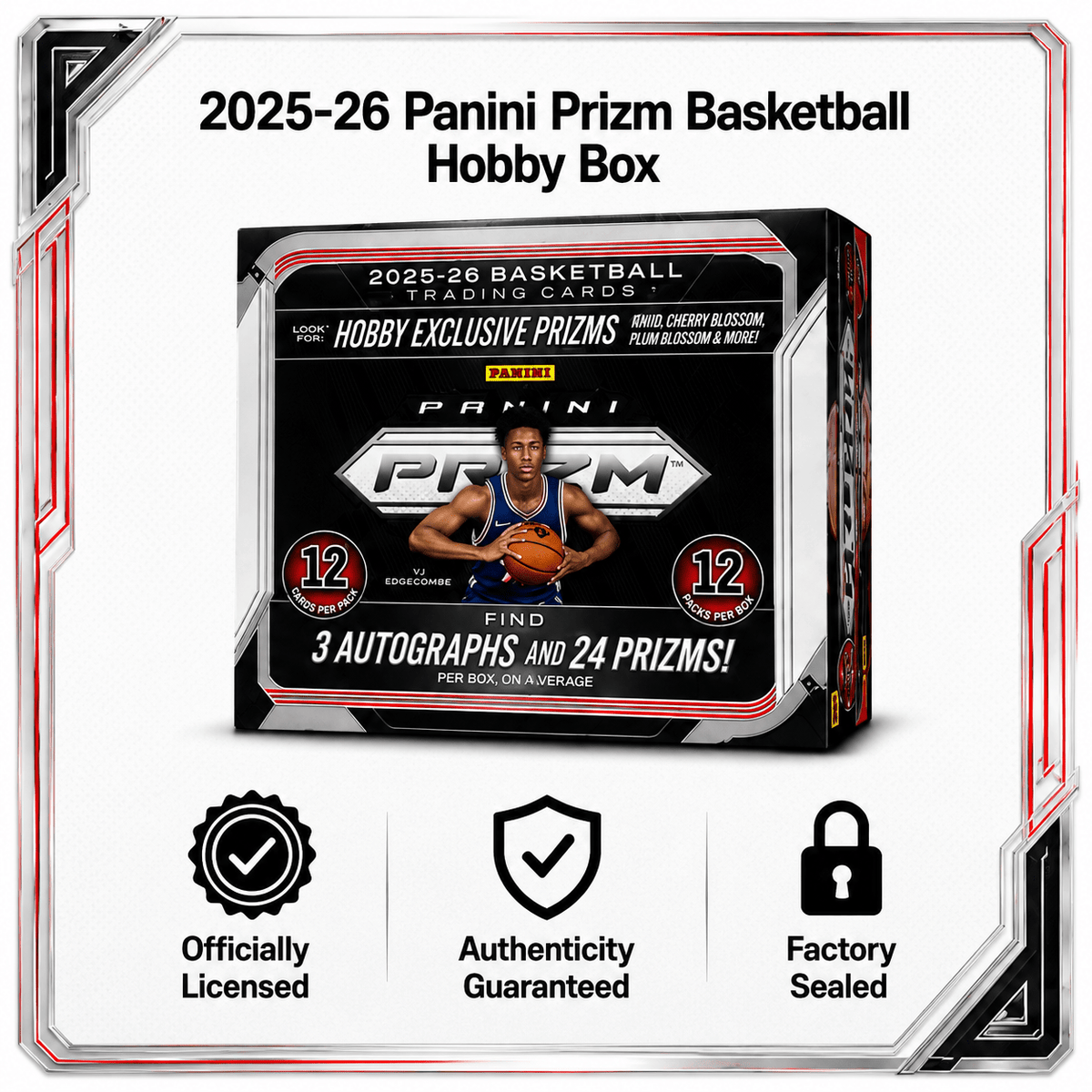 2025-26 Panini Prizm Basketball Hobby Box - 12 Packs, 3 Autographs, Hobby-Exclusive Prizms, Chase Inserts & Parallels, Premium Sports Trading Card Collector Box for Basketball Card Collectors