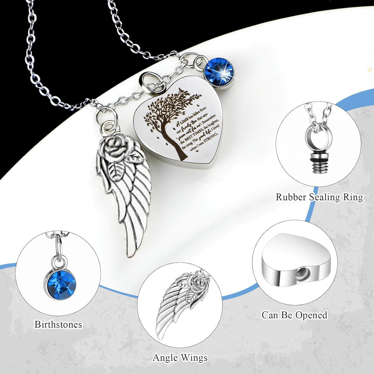 8-Piece Small Cremation Urns for Ashes – Alloy Keepsake Ash Holder Set with Family Tree Memorial Heart Locket Pendant for Adults Men & Women, Burial & Cremation Remembrance Gift, 8 Colors