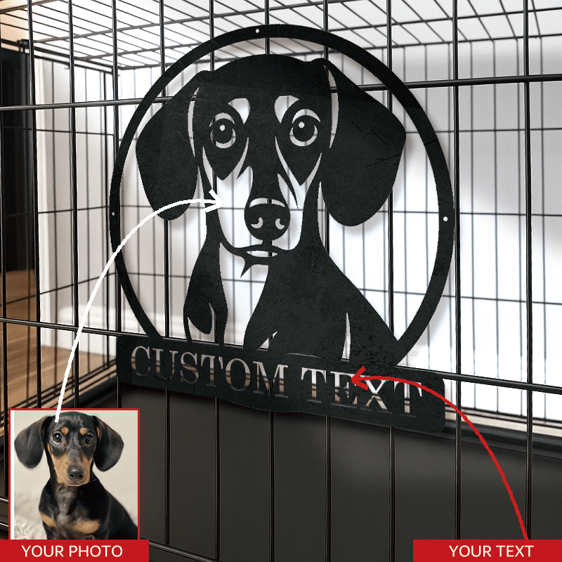 Custom Pet Portrait Metal Wall Art - Personalized Dog Memorial Black and White Silhouette Hand-Drawn Circular Iron Wall Decor, Pet Remembrance Gift, Minimalist Home Display, 6 Sizes 12"-24"