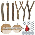Apple Branch Bird Perch Set 8pcs Natural Wood Parrot Perch Stand Fork Multi-Branch Hanging Platform Hammock Swing Toy for Macaws Conures Parakeets Budgies Finches