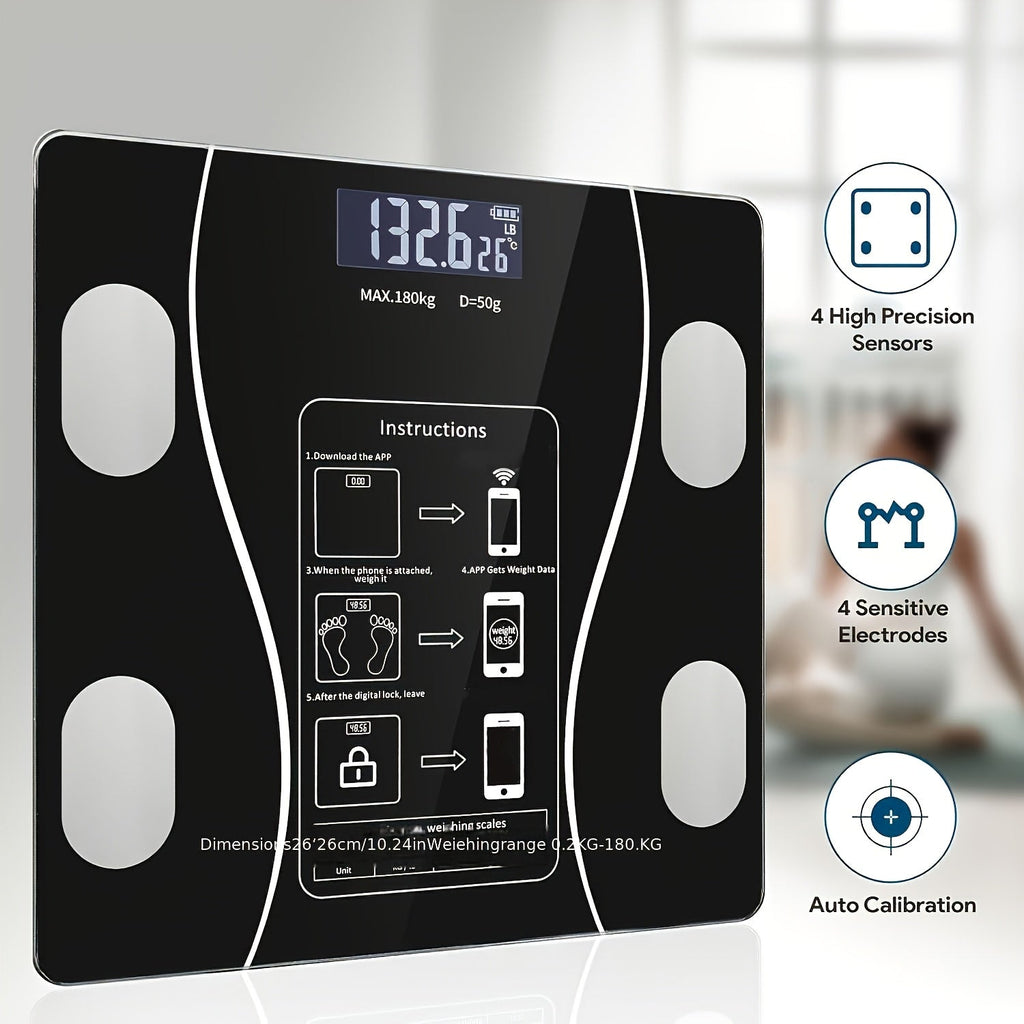 Digital Bathroom Scale 400 lb / 180 kg - Intelligent Body Weight Scale with Backlit LED Display, Sturdy Tempered Glass, Compact Smart Scale for Home