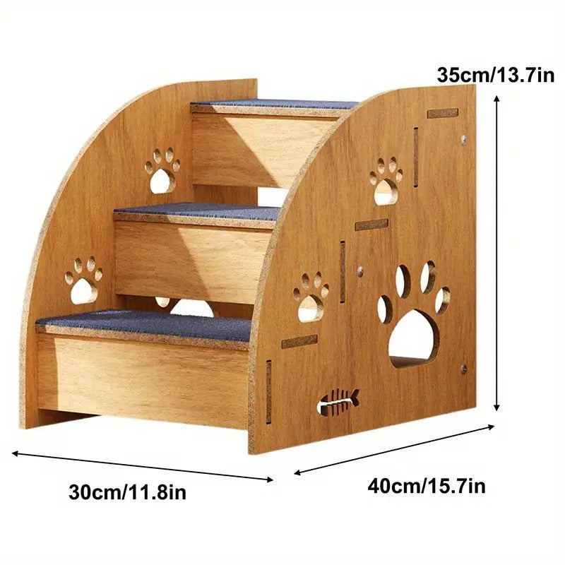 Solid Wood Pet Stairs 2-4 Steps with Ramp & Non-Slip Safety Rails – 15" Dog Steps for Bed & Sofa Access, Small Medium Dogs, Senior Pets & Cats