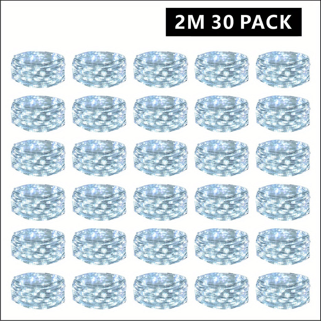 30-Pack LED Fairy Lights Battery Operated with Silver Wire – 6.5ft 20 LED Firefly Starry String Lights, Batteries Included, Perfect for DIY Wedding, Bedroom, Party, Patio, Christmas & Valentine's Day Decor