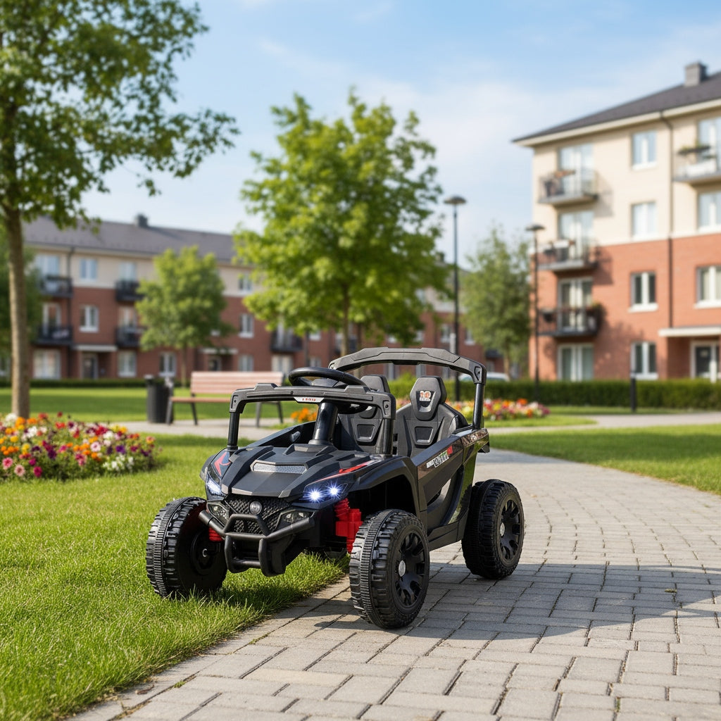 12V Kids Electric Ride-On UTV Car - Dual Drive Mode with Parental Remote Control, 3 Speeds, LED Headlights, Music, Spring Suspension & Safety Belt | Outdoor Toy for Boys and Girls Ages 3+
