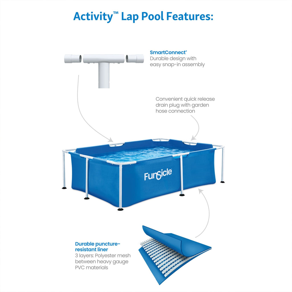 Funsicle 7-Foot Above Ground Activity Lap Pool for Family – SmartConnect Easy Setup, Durable Metal Frame, 3-4 Person Rectangular Backyard Pool for Kids & Adults Ages 6+, Blue