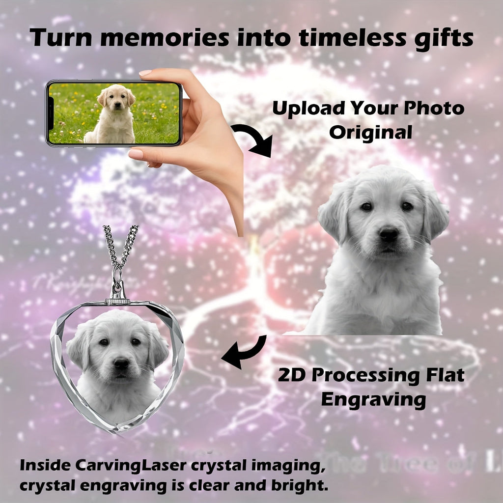 Custom Pet Photo Necklace – Personalized 2D Crystal Picture Pendant, Eternal Memorial Jewelry for Beloved Dogs & Cats, Heartfelt Sympathy & Remembrance Gift for Pet Loss