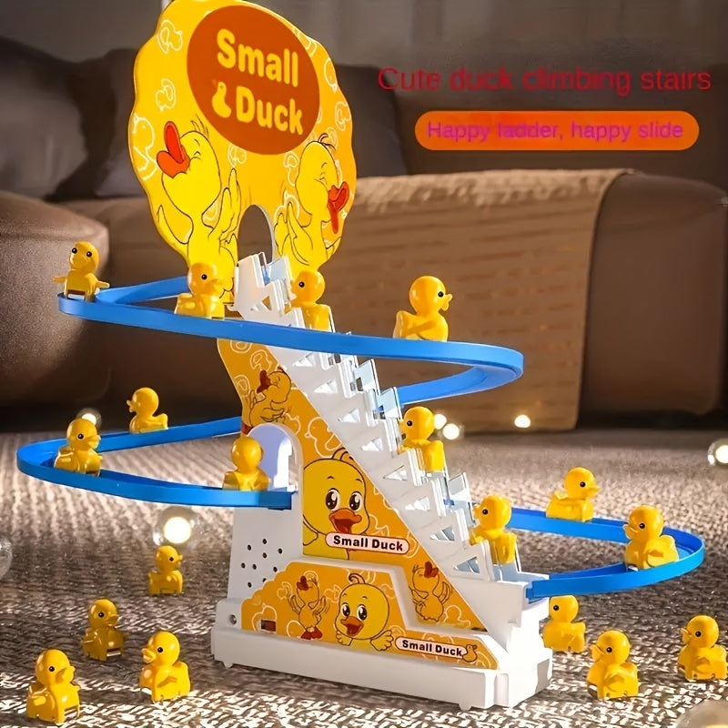 Electric Stair Climbing Ducklings Toy Set of 6, Yellow Duck Slide Toy with Lights & Music for Toddlers Boys Girls, Interactive Baby Animal Toy, Best Easter Halloween Christmas Birthday Gift