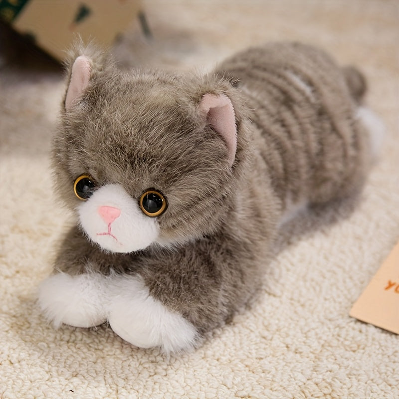 Realistic Cat Plush Toy Stuffed Animal - Cute Kitten Plushies for Kids, Soft Lifelike Cat Plush Doll in 6 Colors (Brown, Grey, Orange, Black, Black & White, White), Gift for Boys and Girls All Ages