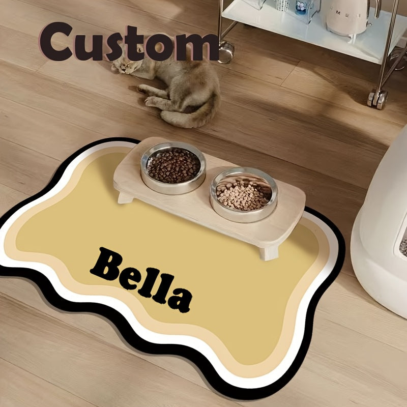 Personalized Pet Feeding Mat - Custom Name Quick-Dry Absorbent Dog & Cat Food Mat, Anti-Splash Paw Print Design Easy-Clean Food Tray Mat, Customizable Pet Gift for Dog Cat Owners