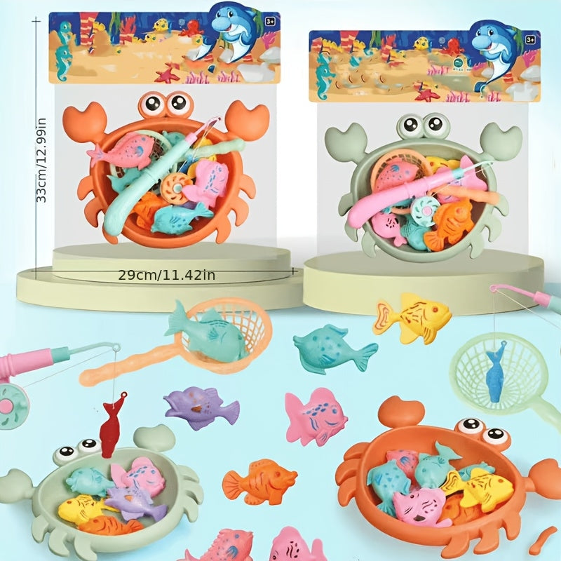 Kids Magnetic Fishing Toy Set with Crab Fish Shell Fishing Rod and Net 8 Piece Toddler Bath Water Table Sensory Play Fine Motor Skills Summer Gift for Boys Girls Ages 3 4 5 6 Orange Green