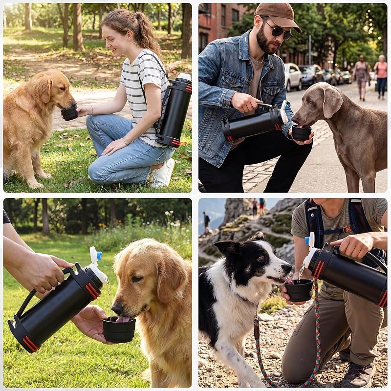 Large Dog Water Bottle 67oz Insulated Stainless Steel – Portable Travel Pet Drinker with Detachable Bowl Lid for Walking, Hiking & Camping, Leak-Proof for All Dog Sizes