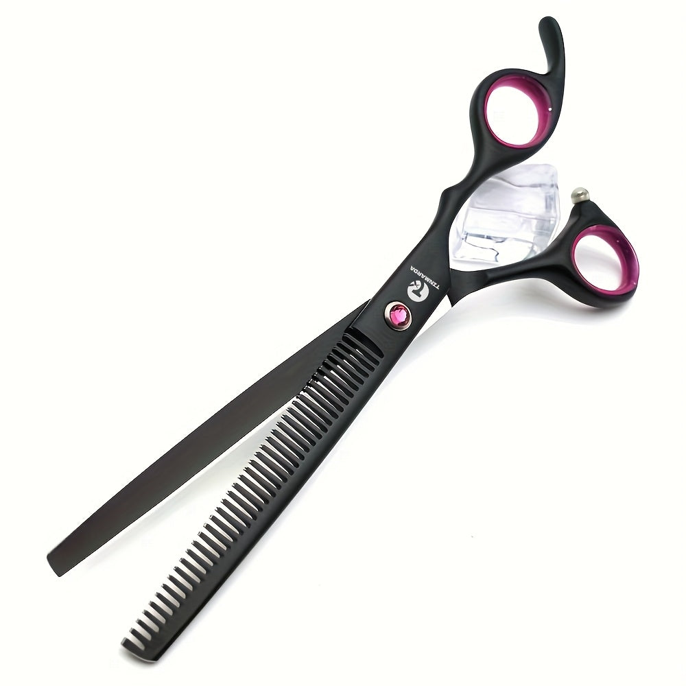 7 Inch Professional Dog Grooming Scissors Set 4-Piece Straight Thinning Curved Chunkers with Comb & Case 6CR Stainless Steel Sharp Durable Pet Grooming Shears Black