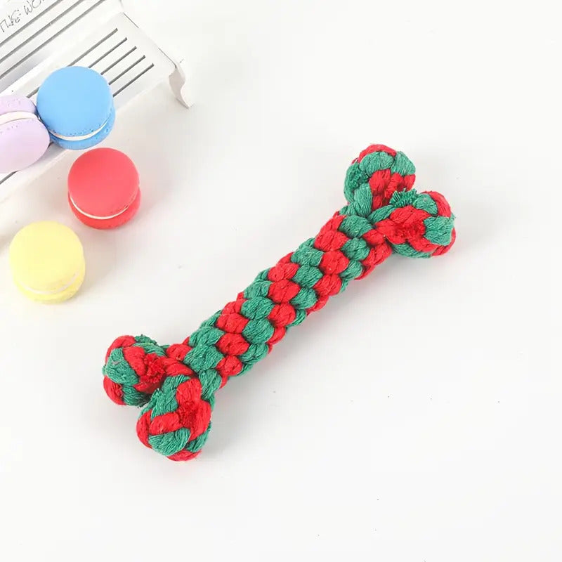 Christmas Dog Rope Toys 3-Pack – Candy Cane Shape Chew-Resistant Tug of War Rope Toy Set for Small & Medium Dogs, Durable Teeth Cleaning Knot Toys in Red, White & Green Holiday Colors