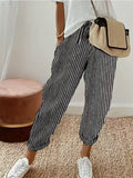 Women's High-Waisted Wide Leg Pants - Casual Loose Fit Side Stripe Trousers, Lightweight Breathable Polyester Fabric for Everyday Wear, Sizes S-XXL, Black Brown Green Blue Red