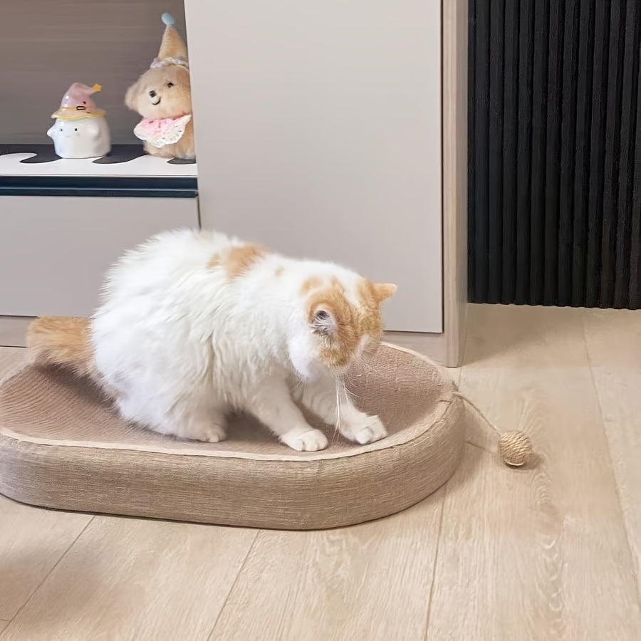Large Oval Sisal Cat Scratching Board & Lounge Bed – 23.6 Inch Durable Scratch Pad with Sisal Toy Ball, No Assembly Needed, All-Season Cat Scratcher Mat for Indoor Cats to Play Sleep and Rest