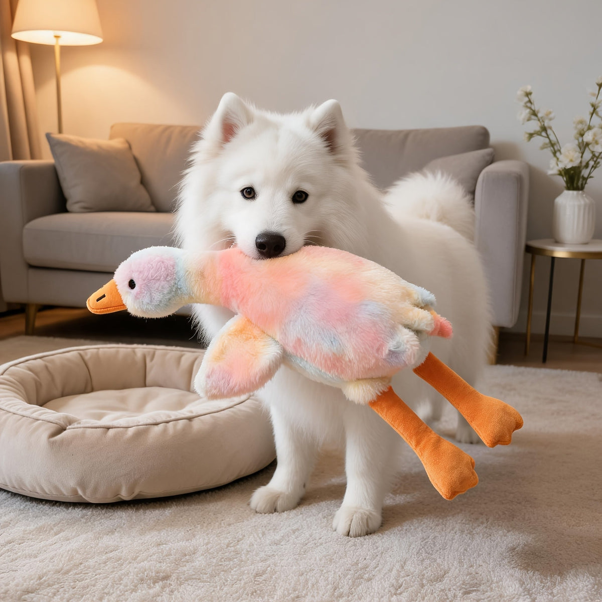 Giant Tie-Dye Duck Plush Toy for Dogs & Cats – 20 Inch Washable Soft Companion Toy with Embroidered Eyes & Zipper-Free Design for Large Medium Small Pets