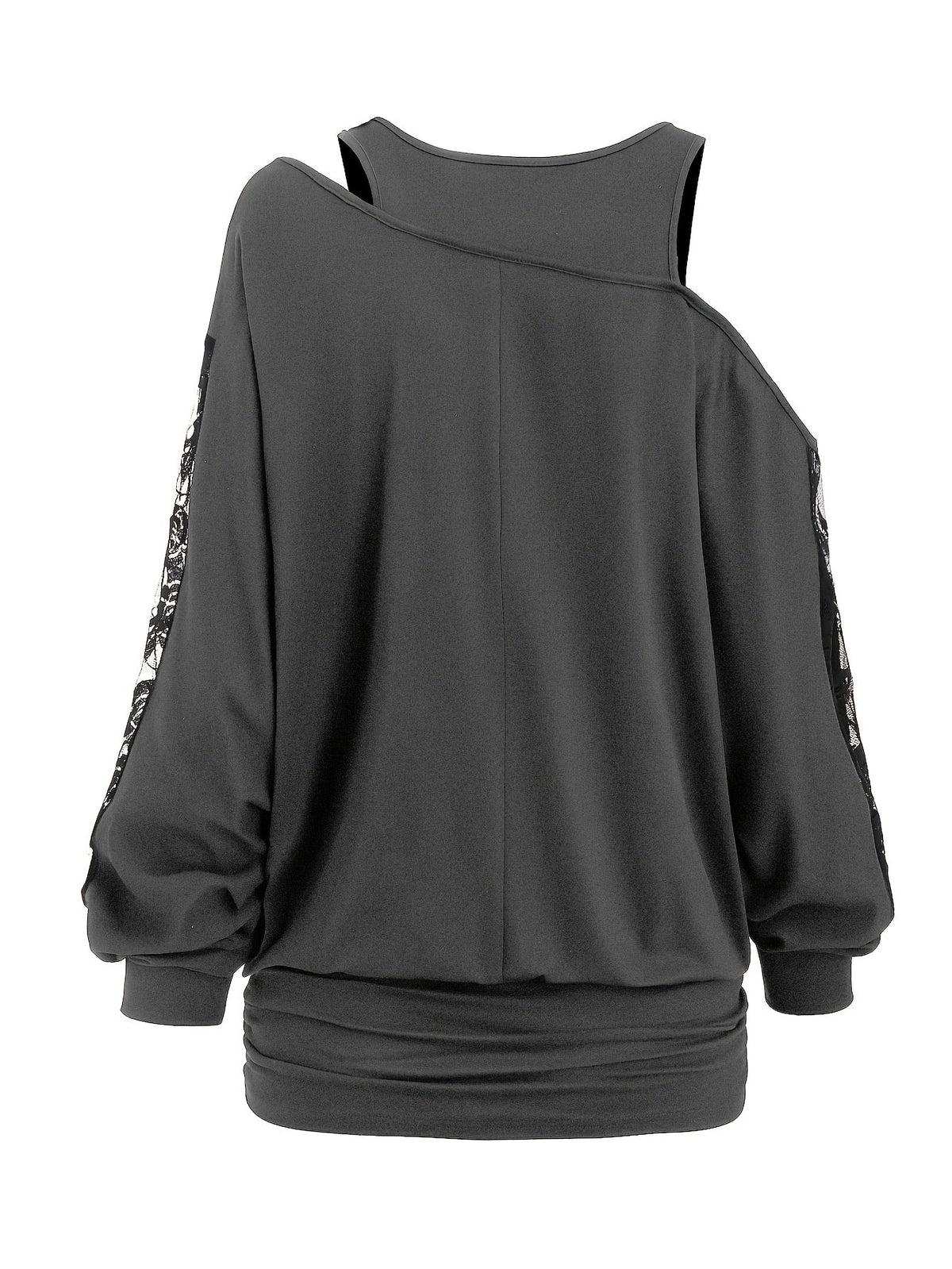 Lace Splicing Long Sleeve Top Women Casual Loose Knit Shirt Fall Winter Contrast Lace Panel Blouse Black Deep Red Olive Green Dark Gray S M L XL XXL