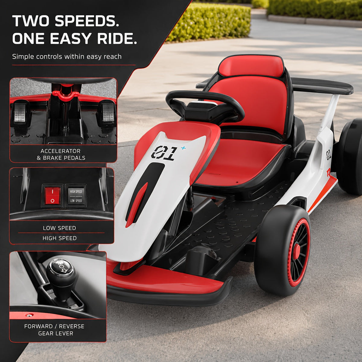 24V Electric Go Kart for Kids Ages 6+ with 360° Drift – Dual 180W Motors, 2 Speeds 3.1-5 MPH, 7Ah Battery, 5-Point Harness, Wireless Music & USB, 110 LB Capacity Racing Ride-On Car Gift