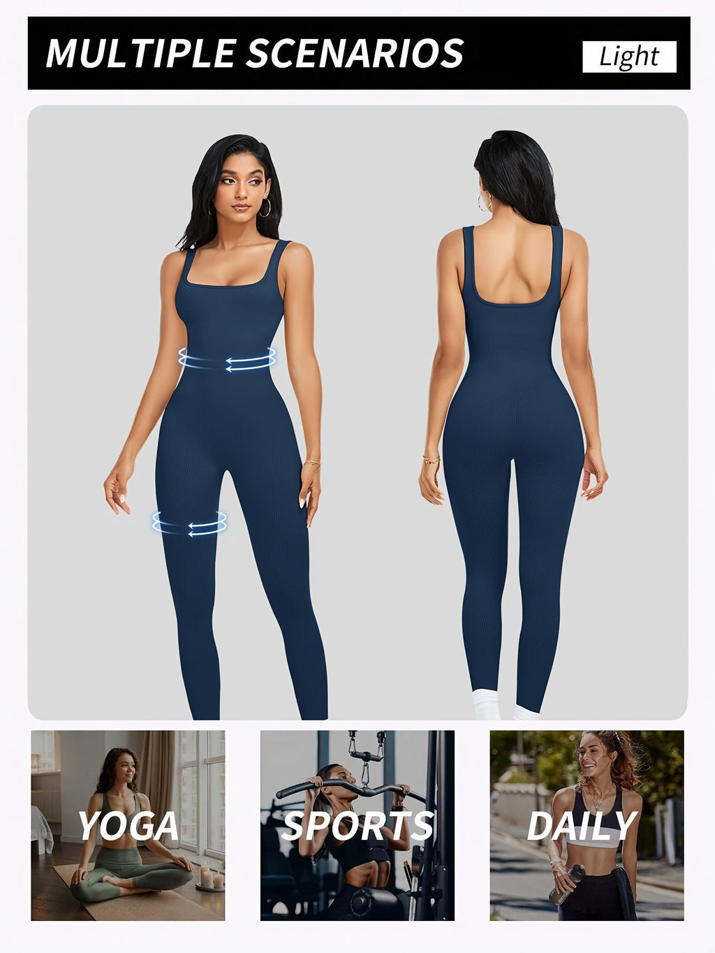 Women's Sleeveless Square Collar Jumpsuit – 90% Nylon Stretch Fabric, Thick & Opaque Active Wear for Yoga, Pilates, Running, Fitness & Everyday Events, Sizes S-XL, Multiple Colors
