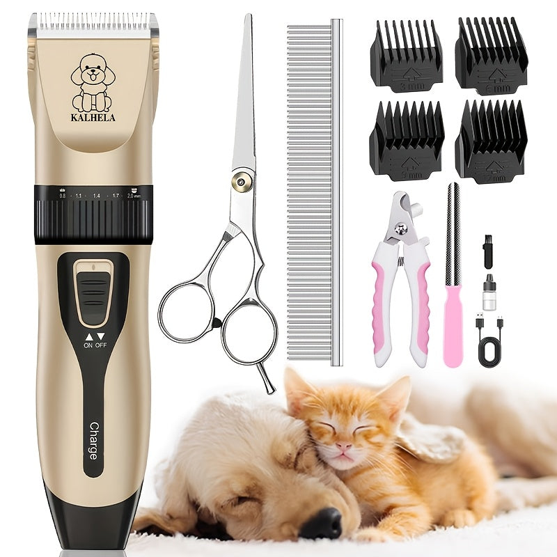 Dual-Speed Silent Dog Grooming Kit Rechargeable Cordless Pet Hair Clipper Trimmer Shaver Low-Noise for Small Large Dogs Cats All Animals Golden