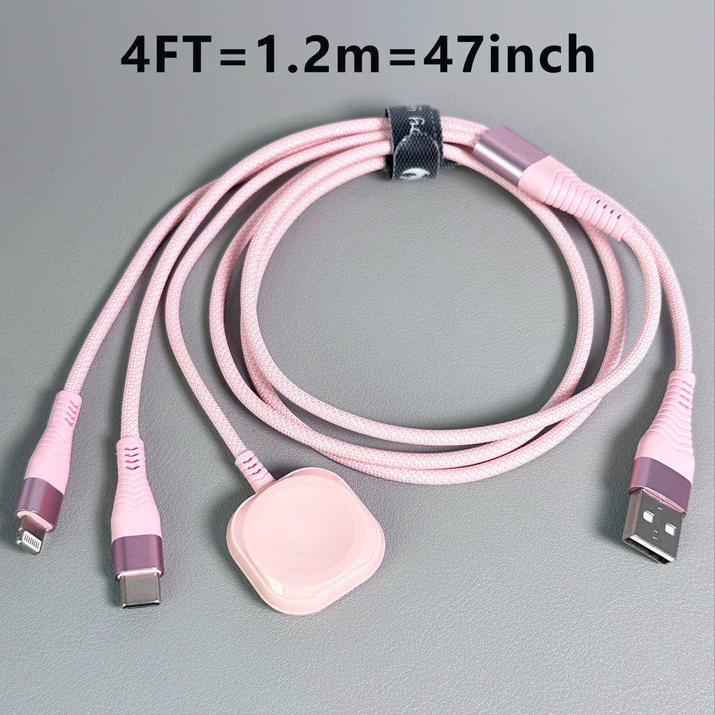 3 in 1 Charging Cable with iWatch Magnetic Charger – Nylon Braided USB-A to Lightning & Type-C Fast Charging Wire, 47 Inch, Compatible with iPhone, Apple Watch Series 1-10 & Android Phones