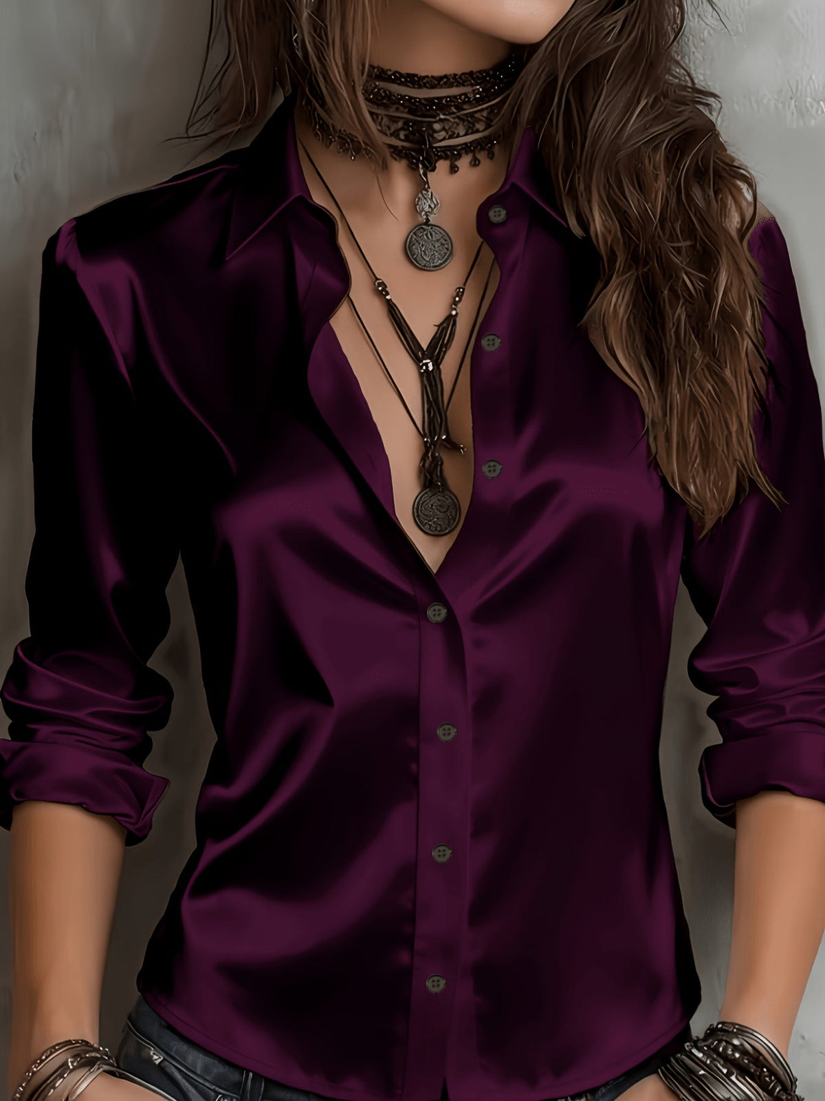 Women's Satin Shirt Elegant Commuter Blouse All Season Temperament Button-Down Top Silky Smooth Office Work Casual Wear S M L XL XXL