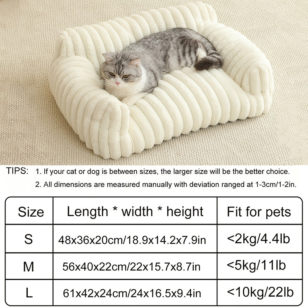 Cat Couch Sofa Bed for Indoor Cats - Fluffy Calming Cat Bed with Premium Soft Corduroy Fleece Cover, Non-Collapse Support Frame, Cozy Fuzzy Pet Sofa Lounge for Cats and Small Dogs