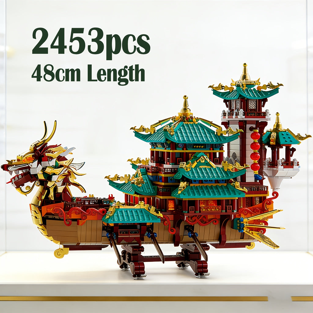 2453pcs Dragon Boat Festival Building Block Set - Large Scale ABS Brick Model Kit, Intermediate Assembly Level | Unique Cultural Display Piece & Gift for Christmas Thanksgiving Halloween New Year