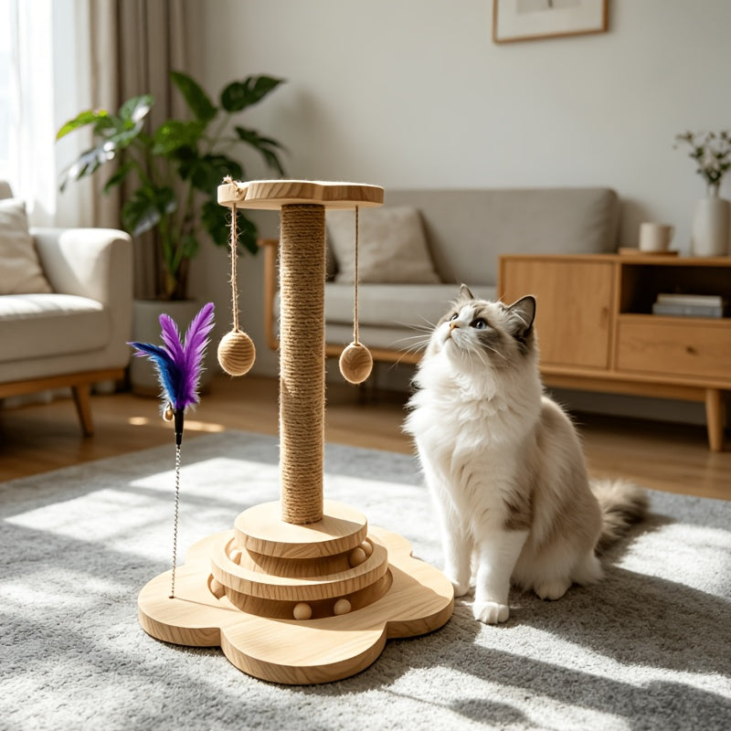 Cat Scratching Post & Cat Tree – Solid Wood Sisal Scratcher, Multiple Styles: Mushroom, Dolphin, Velvet, Hammock & Standing Board, Sizes S/M/L/XXXL for Cats of All Ages