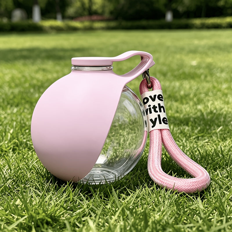 Portable Pet Water Bottle with Anti-Drop Lanyard – Leak-Proof Spherical Transparent Travel Drinking Bottle for Dogs & Cats, Aesthetic Sea Salt Blue Design, Lightweight Outdoor Hydration Accessory